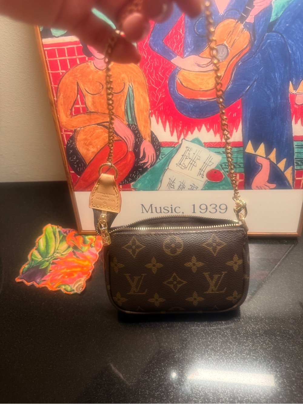 Brown Monogram Mini Bag with Gold Chain